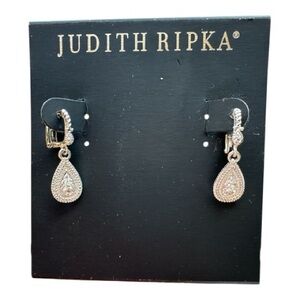 ⭐️New⭐️Judith Ripka Silver Teardrop Dangle Earrings with Sparkling Stones